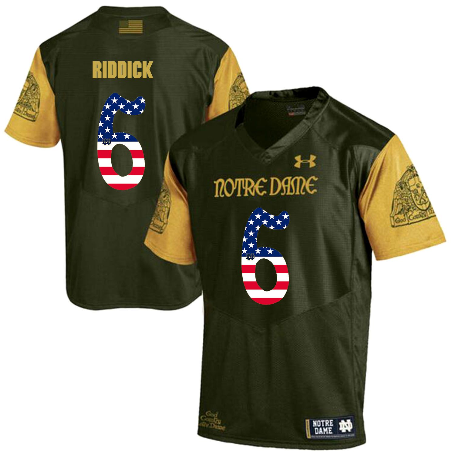 Men Norte Dame Fighting Irish #6 Riddick Green Flag Customized NCAA Jerseys